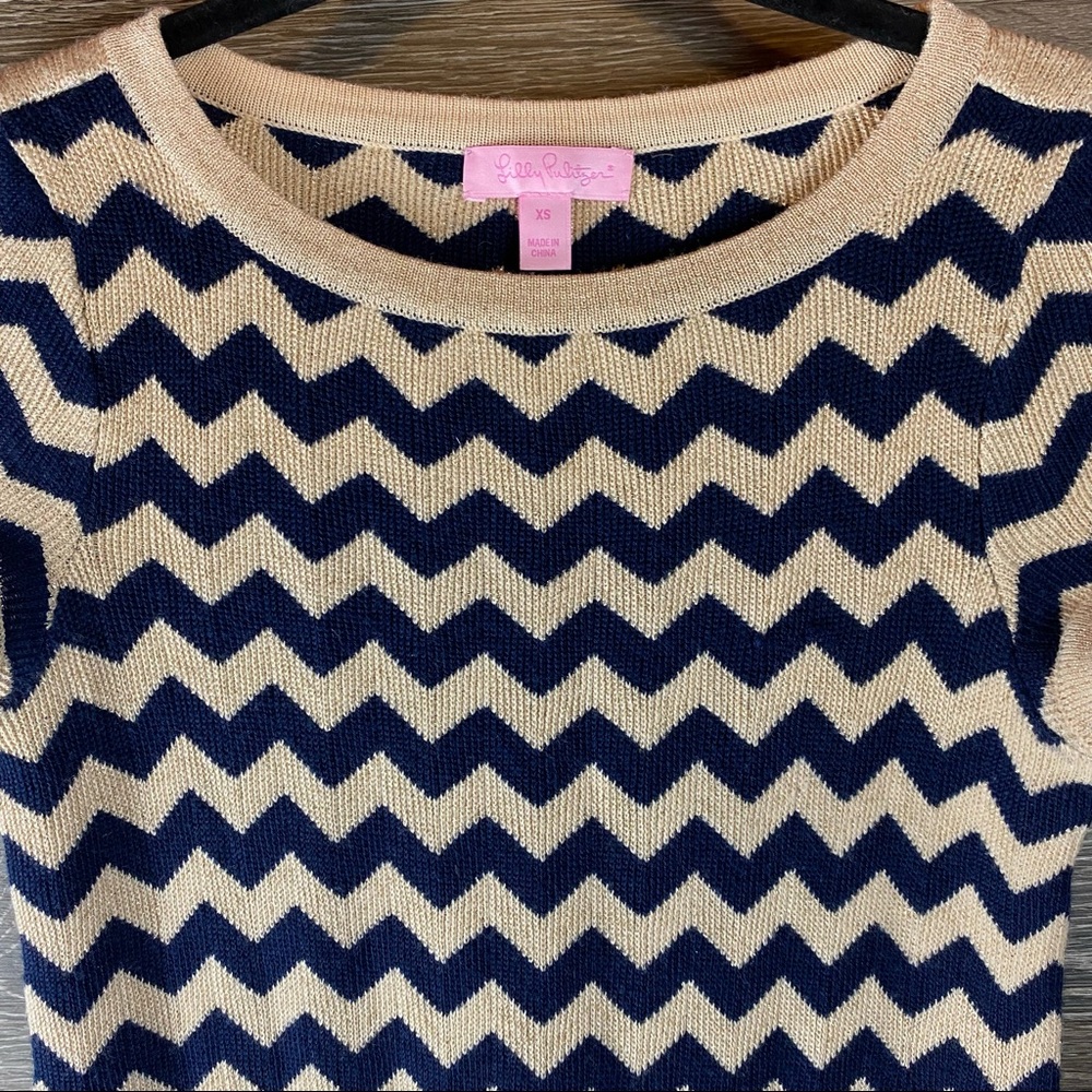 Lilly Pulitzer Short Sleeve Metallic Zig Zag Wool Dress - Picture 5 of 7